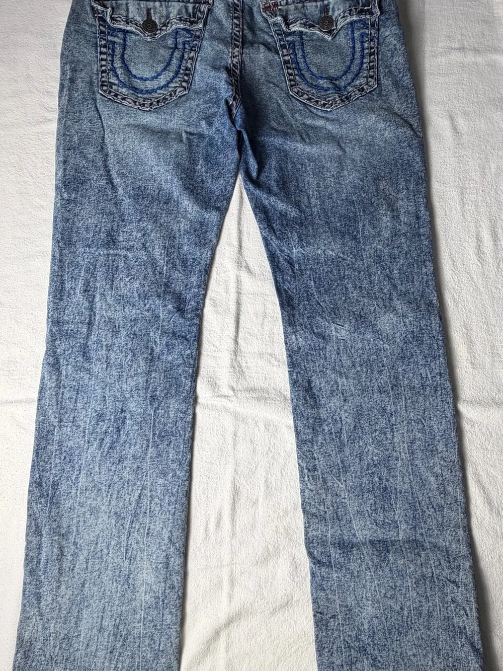 True Religion Men's Acid Wash Blue Ricky Relaxed Straight Jeans